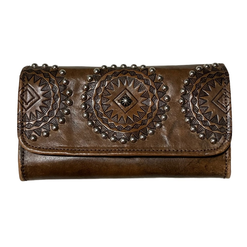 American West Studded Leather Trifold Wallet